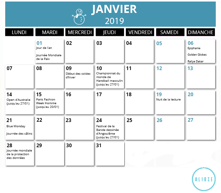 Calendrier Marketing 2019 Des Evenements De L Annee Alioze